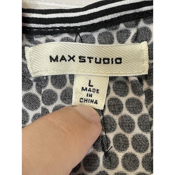 Max Studio Shirt Womens Large Black White Cold Shoulder Polka Dot Knit - Picture 6 of 9